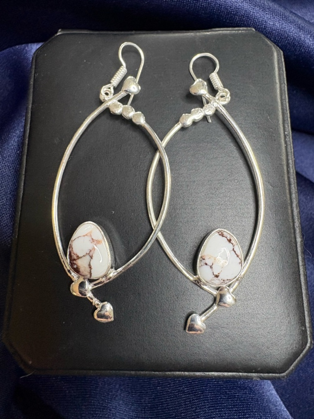 Earrings 925 Sterling Silvet Wild Horse Turquoise Dangle Long Southwestern